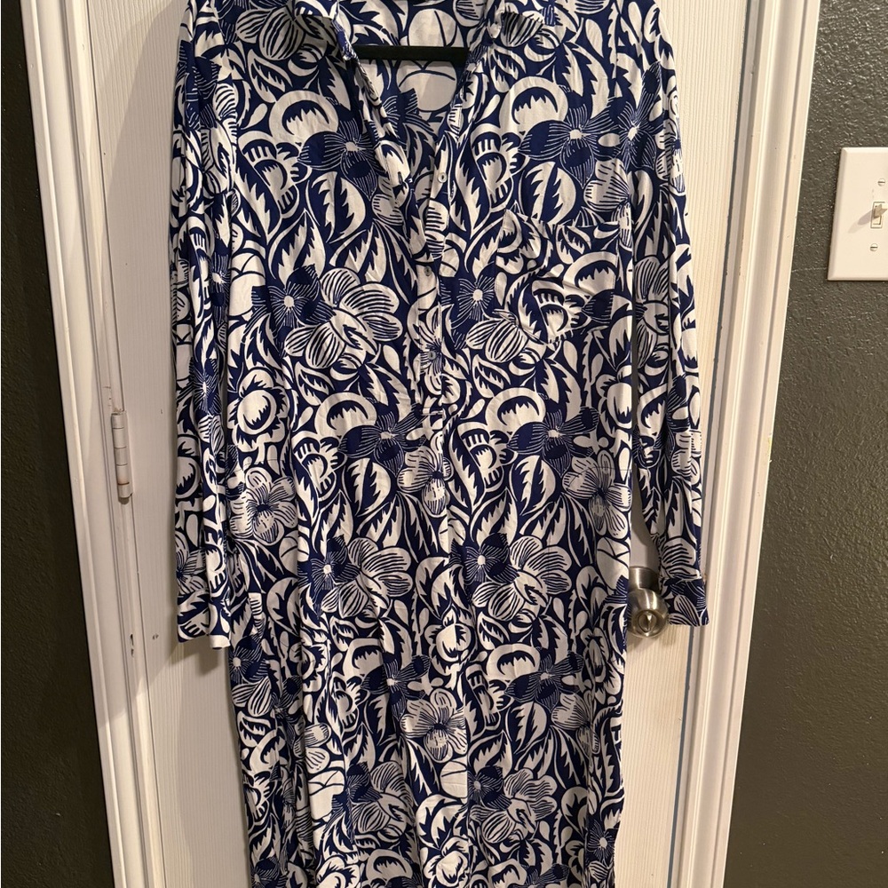 Zara Blue and White Floral Long Sleeve Women's Dress